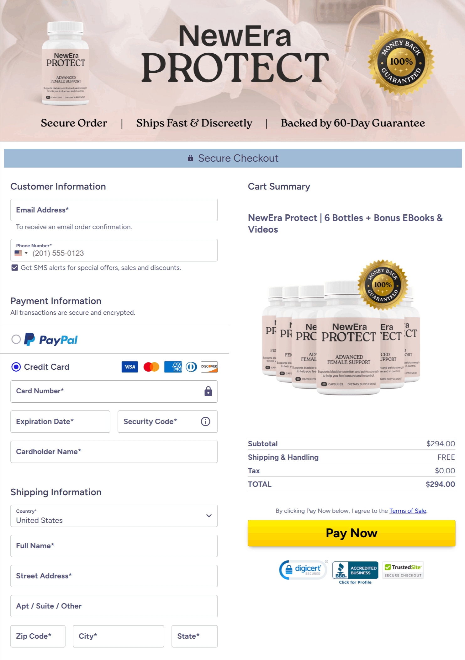 New Era Protect Checkout page